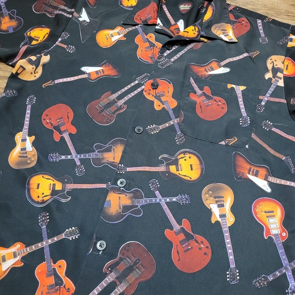 Dragonfly Gibson Tour Wear Shirt Mens L Black Guitar Print Button Down - Picture 3 of 6